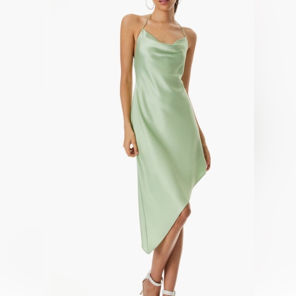 Alice + Olivia Harmony Halter Neck Asymmetric Satin Slip Dress - Size 10 - Picture 4 of 7